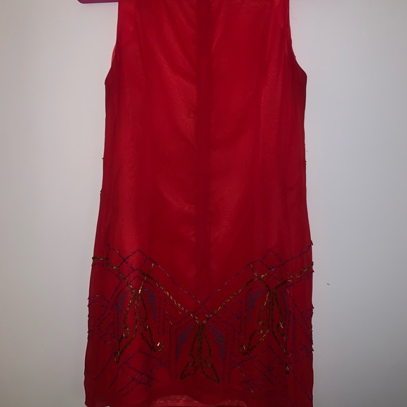 NANETTE LEPORE WOMENS BEADED SLEEVELESS TED ORANGE SILK DRESS SIZE 2 - Picture 4 of 5